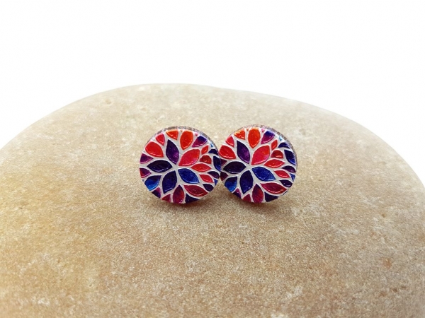 pinke Blumen 3D Holz Scheiben Ohrstecker flower